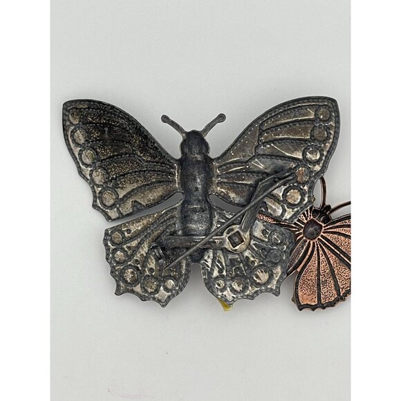 Vintage Butterflies Brooch 3" Oxidized Silver Tone Copper Tone - Picture 3 of 10